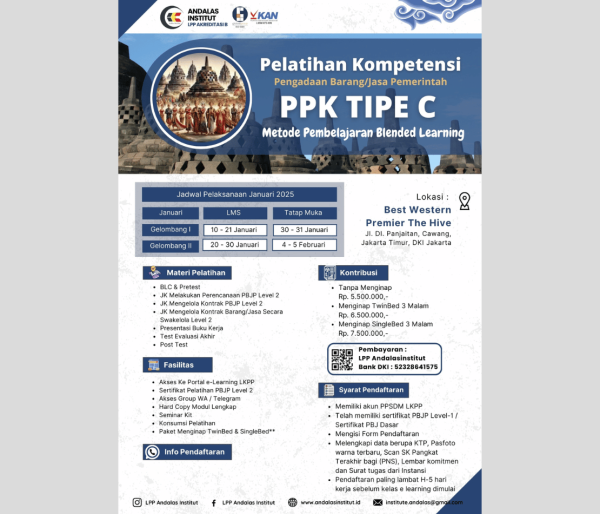 JADWAL PELATIHAN PBJP PPK TIPE C JANUARI 2025 BLENDED LEARNING