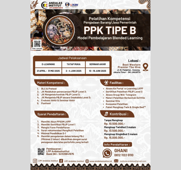 JADWAL PELATIHAN PPK TIPE B TERBARU