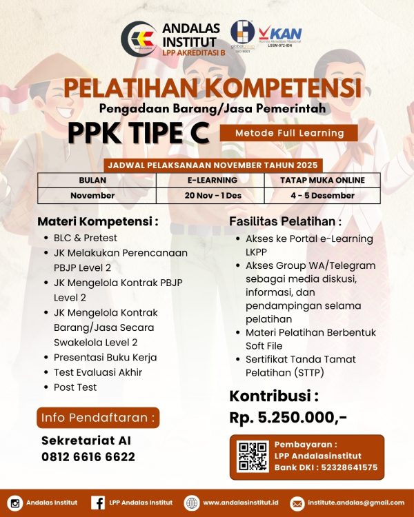 Pelatihan Komptensi Pengadaan Barang/Jasa Pemerintah PPK TIPE C (Metode Full Learning)