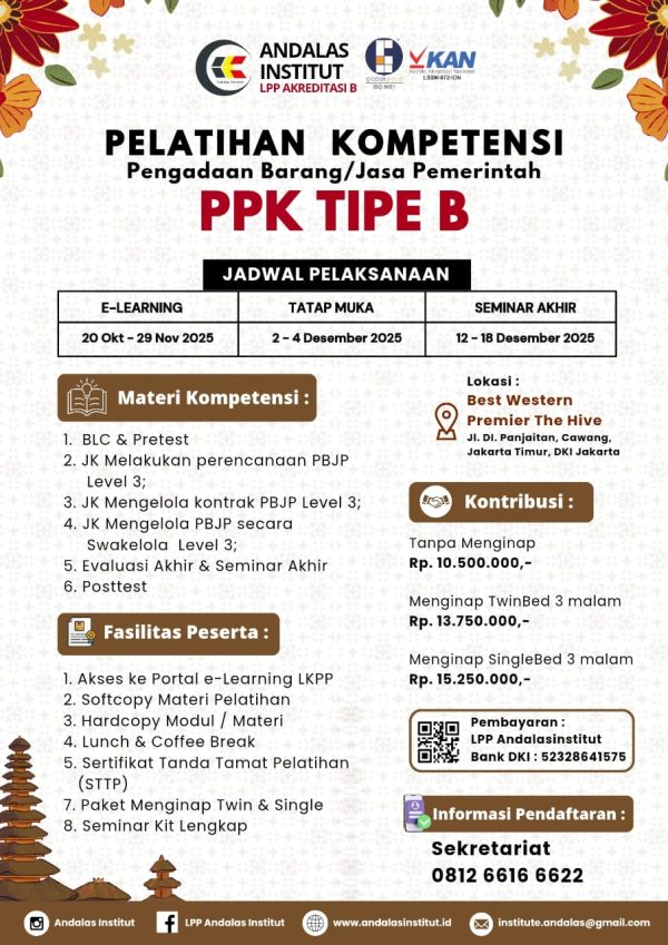 PELATIHAN KOMPETENSI Pengadaan Barang/Jasa Pemerintah PPK TIPE B