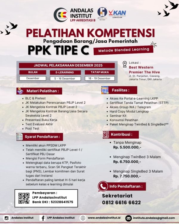 Pelatihan Komptensi Pengadaan Barang/Jasa Pemerintah PPK TIPE C (Metode Blended Learning Desember)