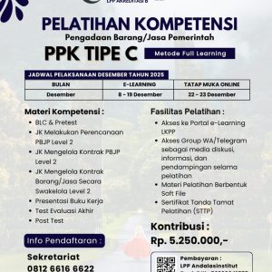 Pelatihan Komptensi Pengadaan Barang/Jasa Pemerintah PPK TIPE C (Metode Full Learning Desember)