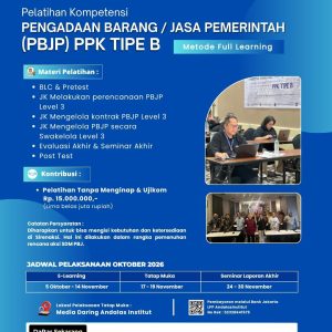 Pelatihan Kompetensi Pengadaan Barang/Jasa Pemerintah PPK TIPE B