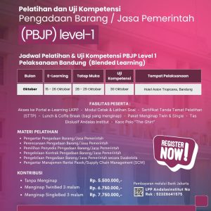 Pelatihan & Ujian Sertifikasi PBJP Level 1 (Bandung) Oktober - Desember 2026