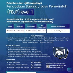 Pelatihan & Ujian Sertifikasi PBJP Level 1 (Yogyakarta) Oktober - Desember 2026
