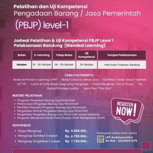 Pelatihan & Ujian Sertifikasi PBJP Level 1 (Bandung) Oktober - Desember 2026