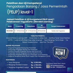 Pelatihan & Ujian Sertifikasi PBJP Level 1 (Yogyakarta) Oktober - Desember 2026